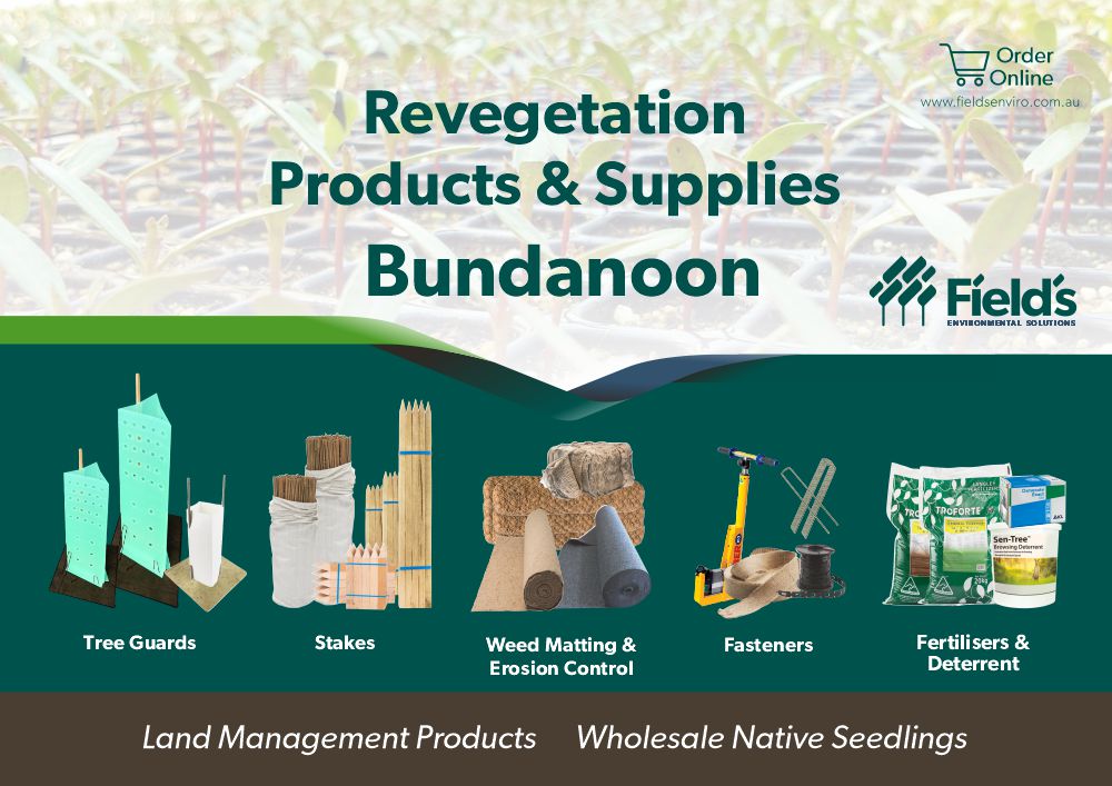 Fields Revegetation Products & Supplies Bundanoon - Tree Guards - Erosion Control - Coir Logs - Weed Mat - Hardwood Stakes